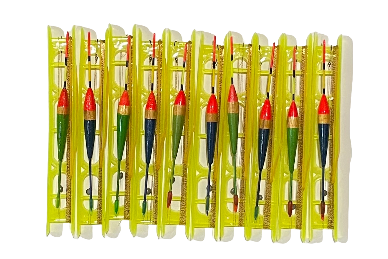 Set 10 linii de undița,plută din lemn de balsa,cârlige diferite marimi