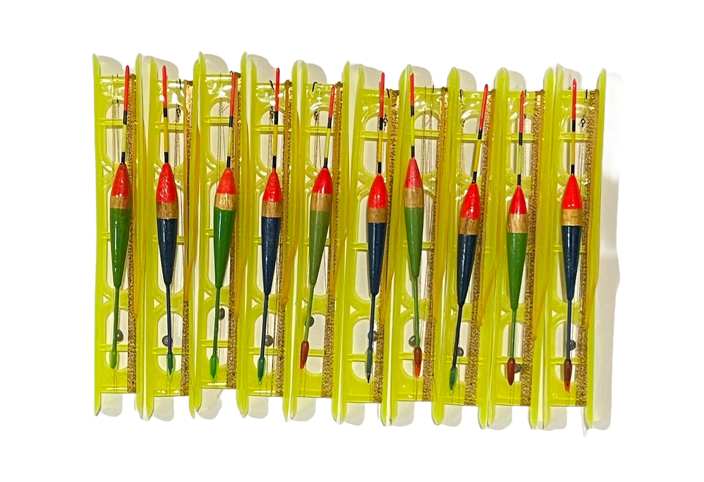 Set 10 linii de undița,plută din lemn de balsa,cârlige diferite marimi