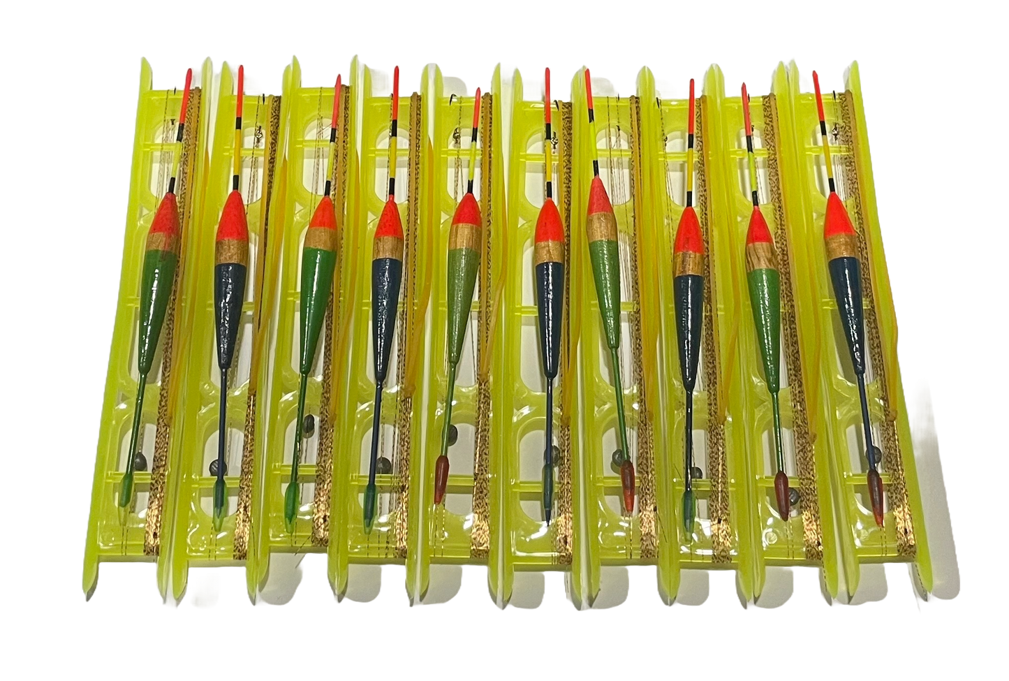 Set 10 linii de undița,plută din lemn de balsa,cârlige diferite marimi