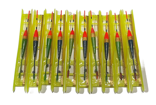 Set 10 linii de undița,plută din lemn de balsa,cârlige diferite marimi